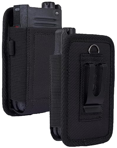 Nakedcellphone Tasche für Kyocera Flip Phone, robuste Canvas-Hülle, vertikale Holsterhalterung [Metallclip und sichere Gürtelschlaufe Gurtband] für CAT S22 Flip, Sonim XP3plus – Schwarz von Nakedcellphone