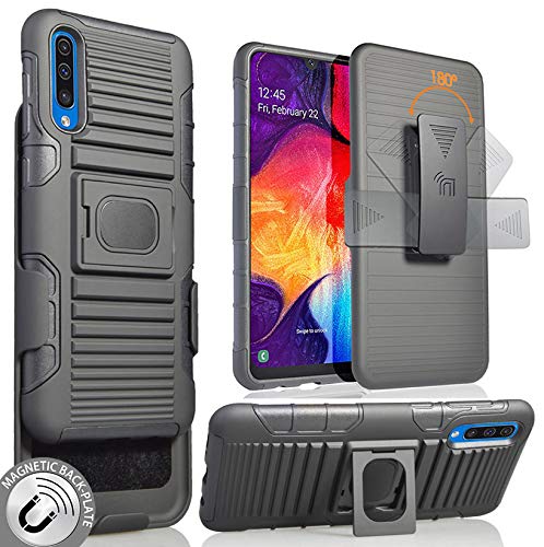 Nakedphone Schutzhülle für Galaxy A50 (2019), mit Clip, robust, mit Ringgriff, inkl. Gürtel, Hüftholster, Ständer mit integrierter Montageplatte, Schwarz von Nakedcellphone