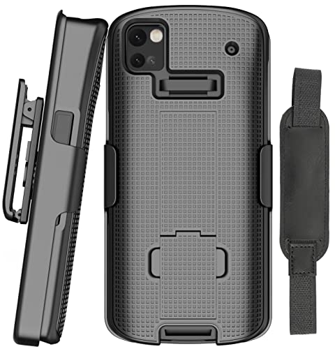 Schutzhülle + Handschlaufe + Gürtelclip für Zebra TC53 TC58 Mobile Computer-Scanner, Nakedcellphone Slim Hard Shell Cover mit Ständer und [Drehbarer,Ratsche] Gürtel-Hüftholster Halter Combo – Schwarz von Nakedcellphone