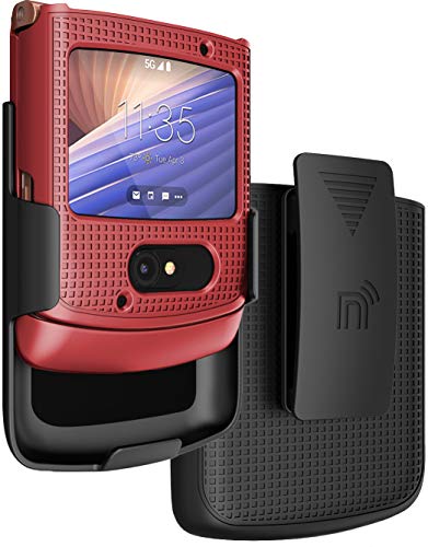 Schutzhülle mit Clip für Motorola RAZR 5G Flip Phone, Nakedcellphone [Rot] Hartschalen-Schutzhülle mit Drehfunktion/Ratsche] Gürtel-Hüftholster Halter Combo für Moto RAZR 5G Flip Phone (2020) XT2071 von Nakedcellphone