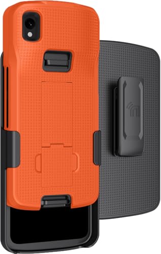 Schutzhülle mit Clip für Zebra-TC22 TC27 mobilen Computer-Scanner, Nakedcellphone dünne Hartschale mit Ständer und [Dreh-/Ratsche] Gürtel-Hüftholster-Kombination – Hellorange von Nakedcellphone