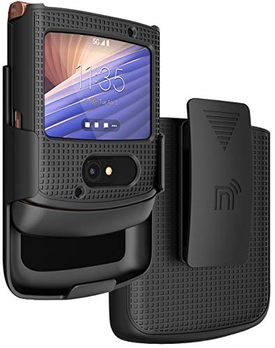 mit Clip für Motorola RAZR 5G Flip Phone, Nakedcellphone [Schwarz] Hartschale Slim Cover mit [Dreh-/Ratsche] Gürteltasche Hip Holster Halter Combo für Motorola Moto RAZR 5G Flip Phone (2020) XT2071 von Nakedcellphone