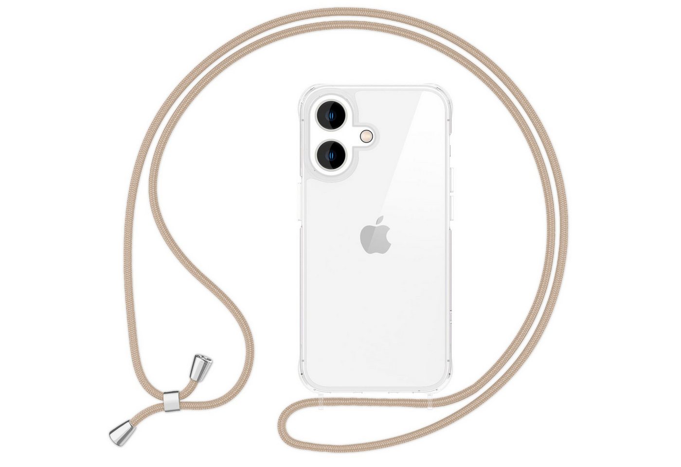 Nalia Handykette Apple iPhone 16 Plus, Klare Hülle mit Band zum Umhängen / Crossbody Transparent Case & Kette von Nalia
