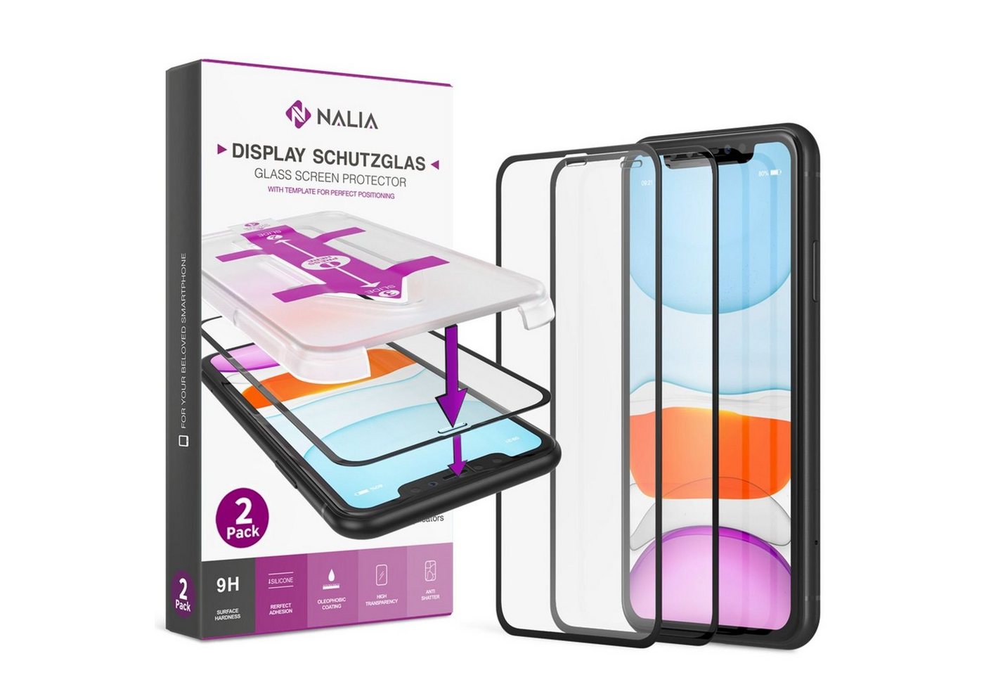 Nalia Schutzfolie Apple iPhone 11 Pro Max,Apple iPhone XS Max, 2x Schutzglas & 2x Schablone / Klarer Displayschutz / mit Applikator Nalia Schutzfolie Apple iPhone 11 Pro Max,Apple iPhone XS Max, 2x Schutzglas & 2x Schablone / Klarer Displayschutz / mit Applikator von Nalia