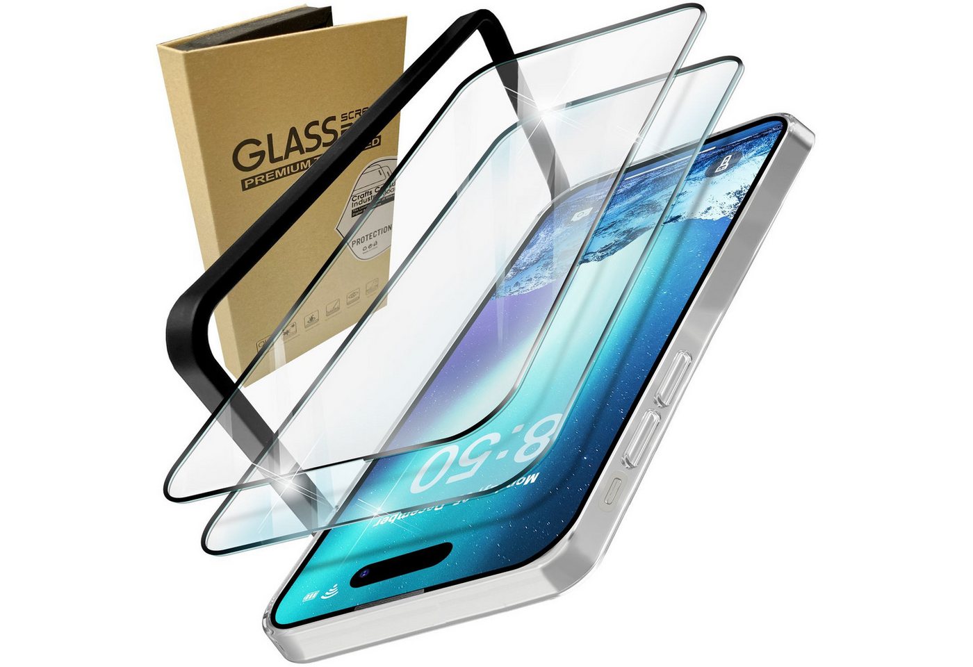 Nalia Schutzfolie Apple iPhone 15 Pro Max, 2x Schutzglas & 1x Schablone / Klarer Displayschutz mit schwarzem Rand Nalia Schutzfolie Apple iPhone 15 Pro Max, 2x Schutzglas & 1x Schablone / Klarer Displayschutz mit schwarzem Rand von Nalia