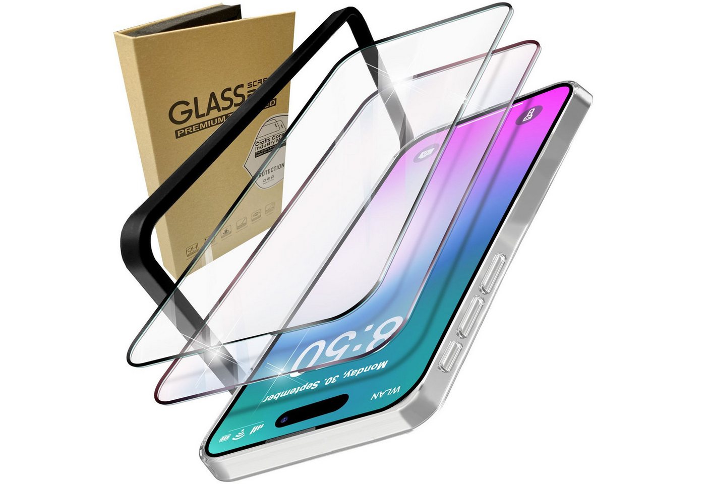 Nalia Schutzfolie Apple iPhone 16 Plus, 2x Schutzglas & 1x Schablone / Klarer Displayschutz mit schwarzem Rand Nalia Schutzfolie Apple iPhone 16 Plus, 2x Schutzglas & 1x Schablone / Klarer Displayschutz mit schwarzem Rand von Nalia