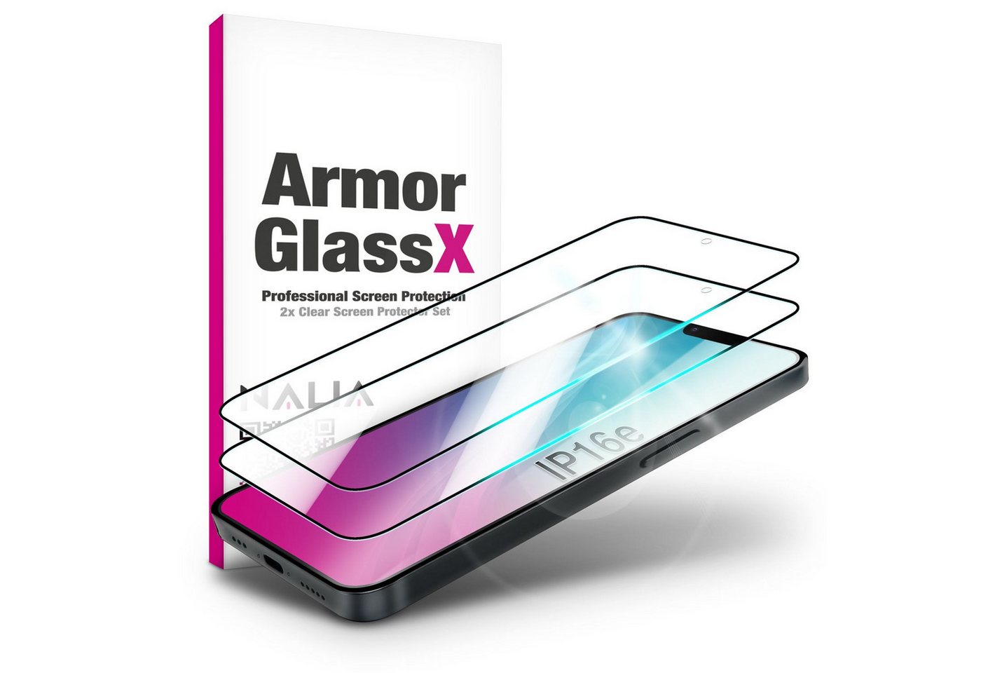 Nalia Schutzfolie Apple iPhone 16e, ArmorGlassX / 2x Display Schutzglas / Kristallklar / Blasenfrei / 9H Nalia Schutzfolie Apple iPhone 16e, ArmorGlassX / 2x Display Schutzglas / Kristallklar / Blasenfrei / 9H von Nalia