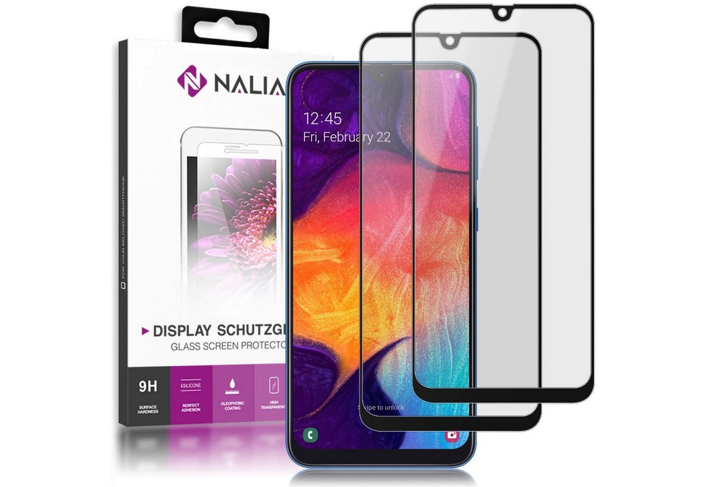 Nalia Schutzfolie Samsung Galaxy A50, (2-Pack) Schutzglas von Nalia