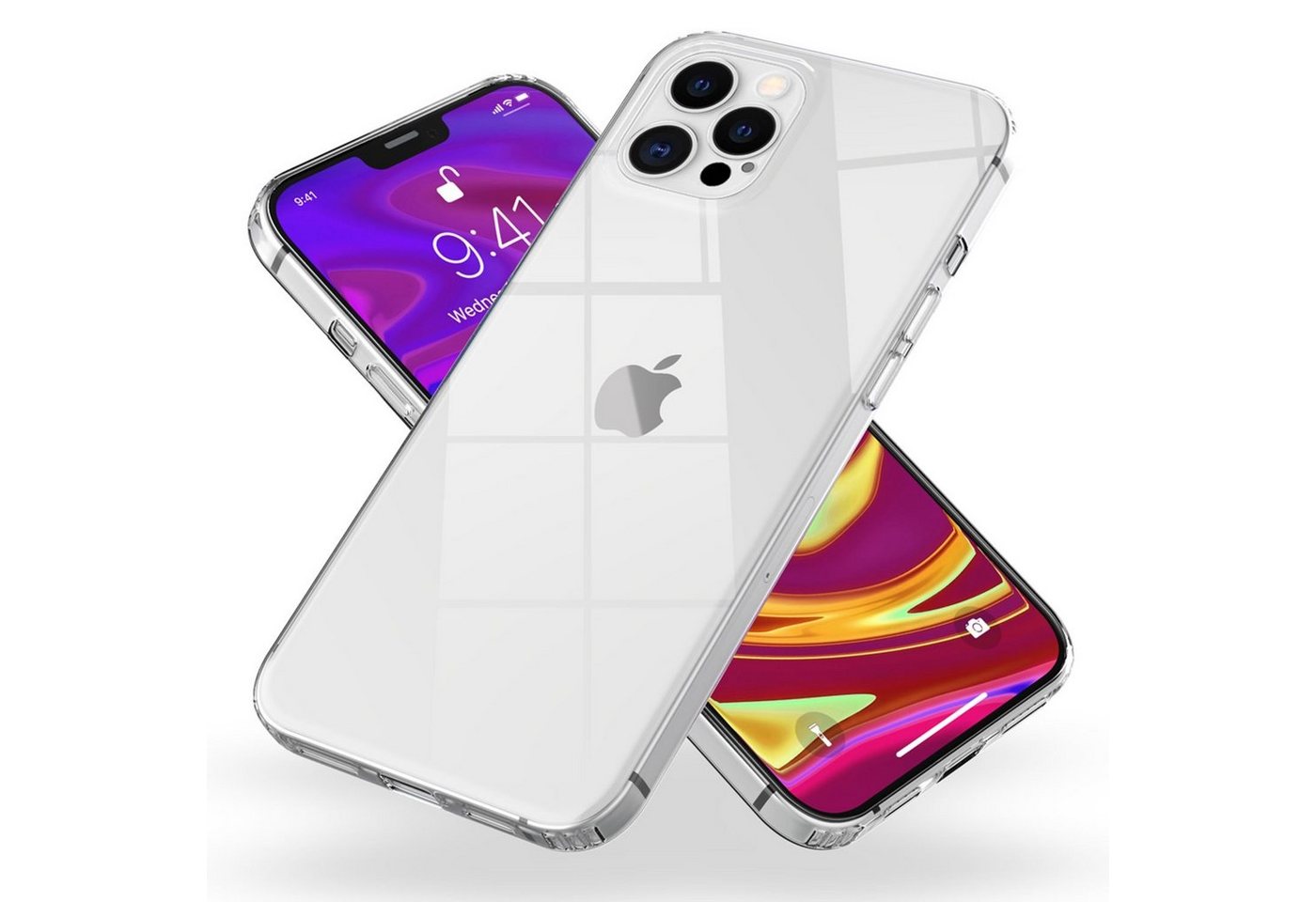 Nalia Smartphone-Hülle Apple iPhone 12 Pro Max, Klare Transparente Hybrid Hülle / Silikon Rahmen / Harte Rückseite / Super Transparent / Vergilbungsfrei / Stoßfest / Kratzfest / Dünne Durchsichtige Schutzhülle / Hardcase Hardcover Etui Handy-Tasche Phone Bumper von Nalia