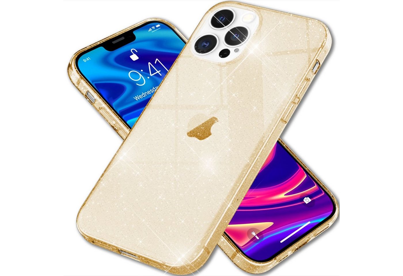 Nalia Smartphone-Hülle Apple iPhone 13 Pro, Klare Glitzer Hülle / Silikon Transparent / Glitter Cover / Bling Case von Nalia