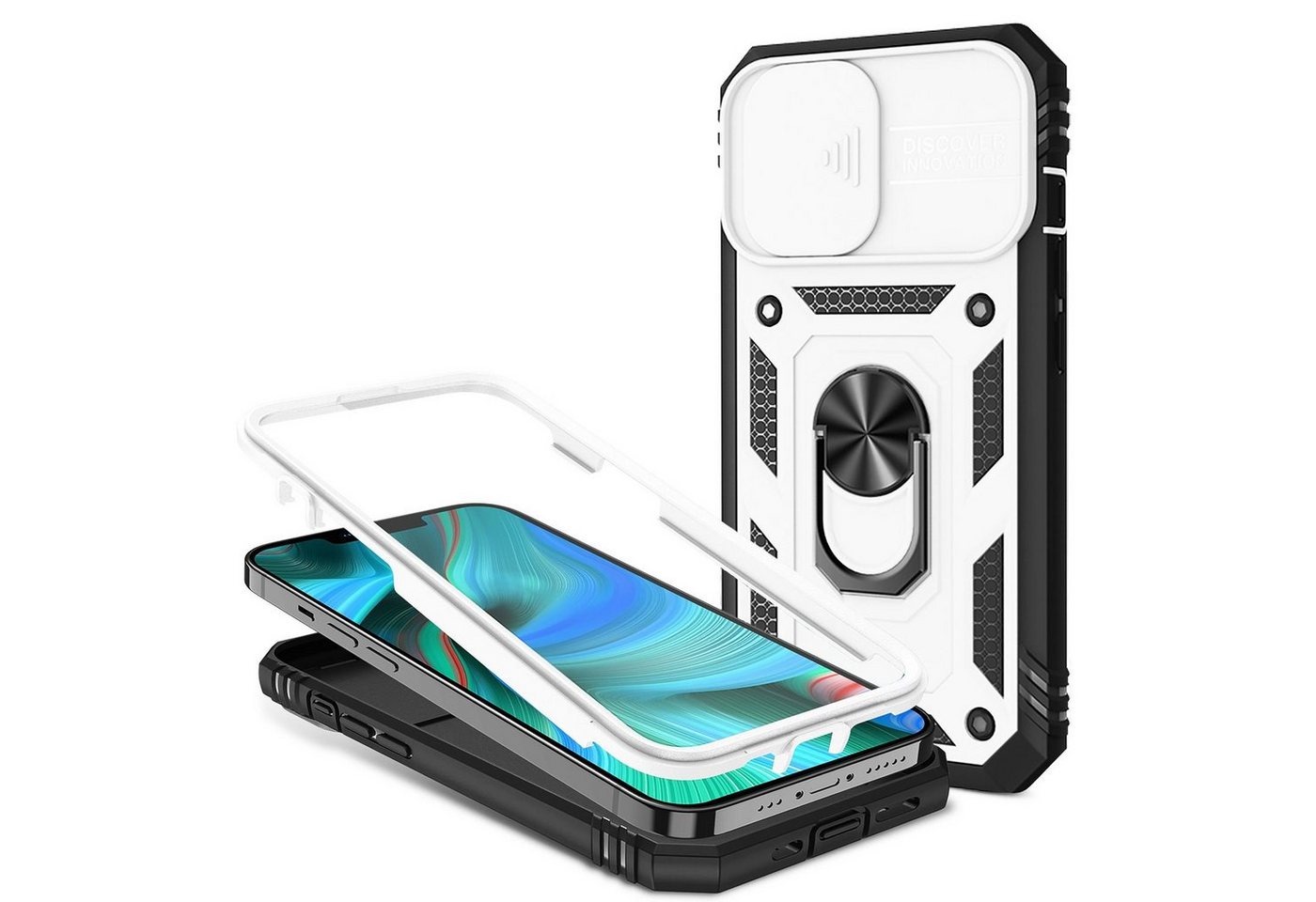 Nalia Smartphone-Hülle Apple iPhone 13 Pro, Outdoor Military-Style Ring Hülle / Kamera-Abdeckung & Display-Rahmen Nalia Smartphone-Hülle Apple iPhone 13 Pro, Outdoor Military-Style Ring Hülle / Kamera-Abdeckung & Display-Rahmen von Nalia