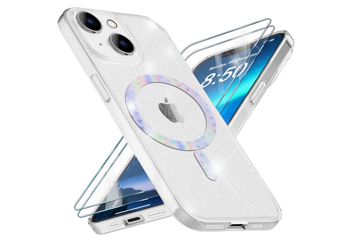 Nalia Smartphone-Hülle Apple iPhone 14, Klare Glitzer Hülle / MagSafe Funktion / 2x Schutzglas / Glitter Cover Nalia Smartphone-Hülle Apple iPhone 14, Klare Glitzer Hülle / MagSafe Funktion / 2x Schutzglas / Glitter Cover von Nalia