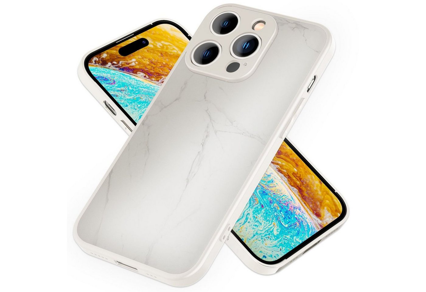 Nalia Smartphone-Hülle Apple iPhone 14 Pro, Hartglas Hülle Marmor-Optik / 9H Tempered Glass / Robust / Marble Case von Nalia