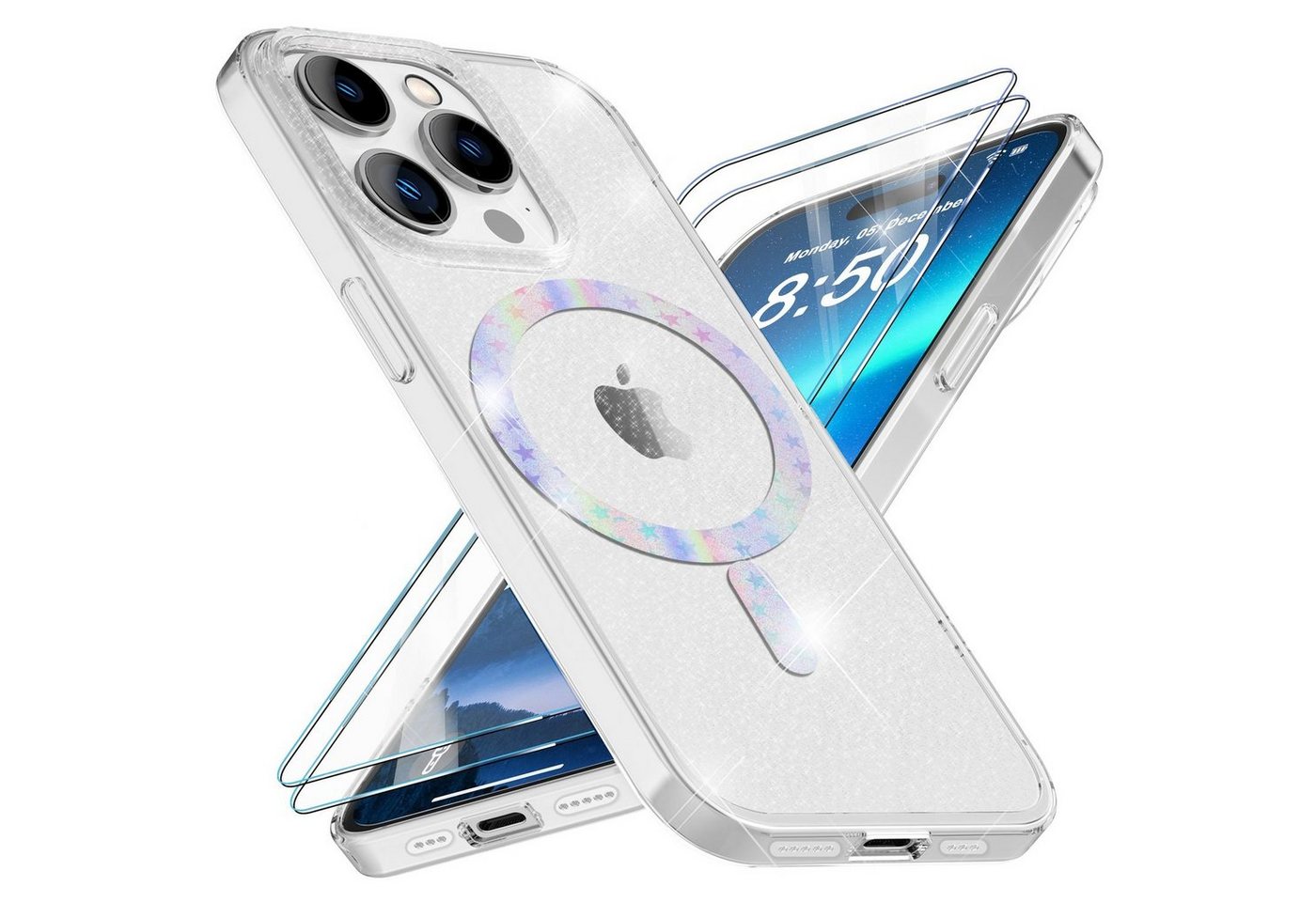 Nalia Smartphone-Hülle Apple iPhone 14 Pro, Klare Glitzer Hülle / MagSafe Funktion / 2x Schutzglas / Glitter Cover Nalia Smartphone-Hülle Apple iPhone 14 Pro, Klare Glitzer Hülle / MagSafe Funktion / 2x Schutzglas / Glitter Cover von Nalia