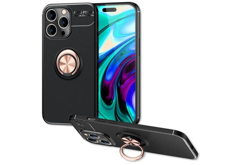 Nalia Smartphone-Hülle Apple iPhone 14 Pro, Matte Ring Silikon Hülle / 360 Grad Ring / Standfunktion / Rutschfest von Nalia