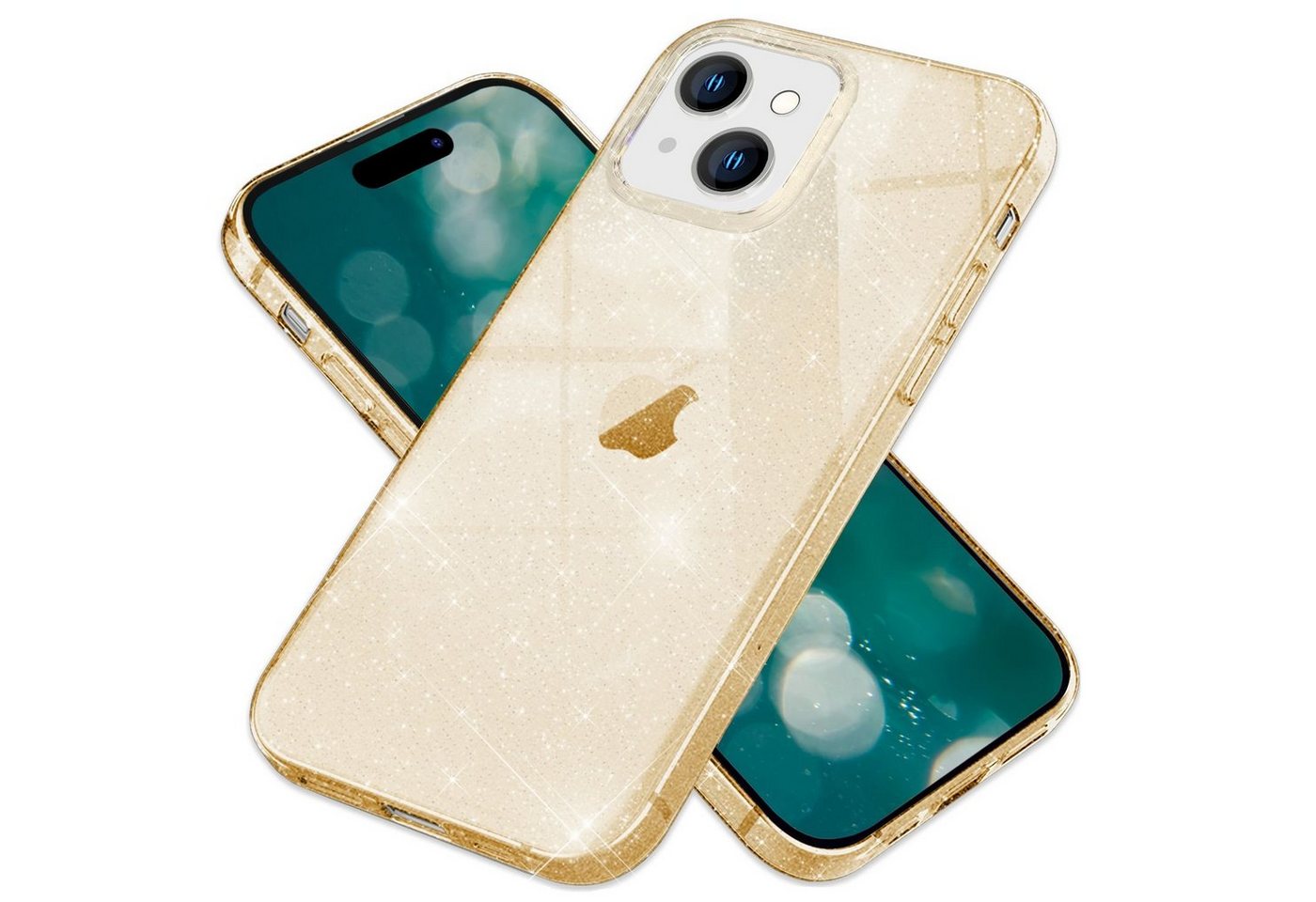 Nalia Smartphone-Hülle Apple iPhone 15 Plus, Klare Glitzer Hülle / Silikon Transparent / Glitter Cover / Bling Case von Nalia