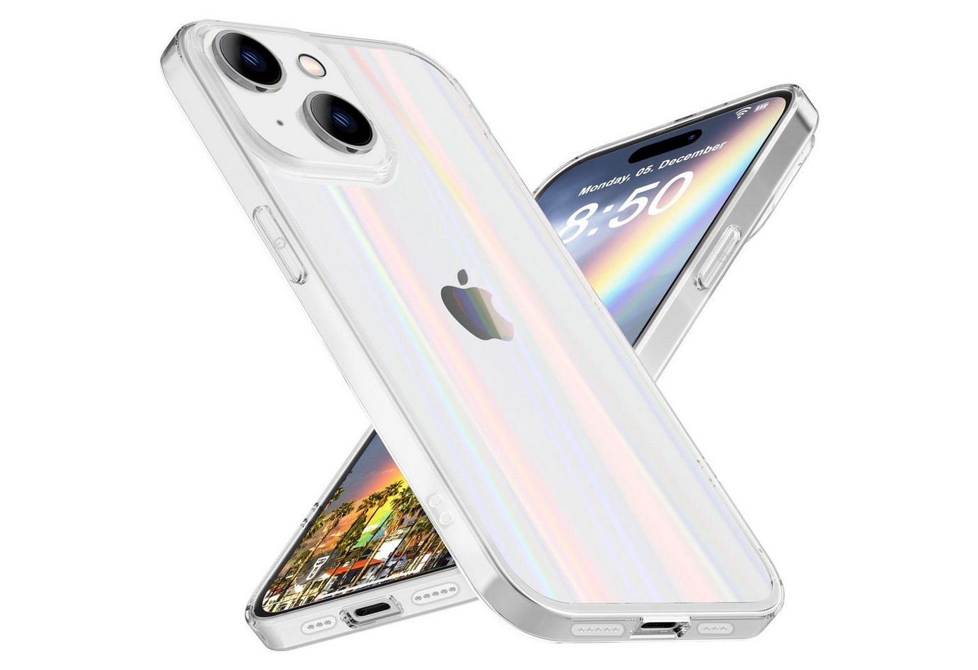 Nalia Smartphone-Hülle Apple iPhone 15 Plus, Klare Hartglas Hülle / Regenbogen Effekt / Bunt Glänzend / Kratzfest Nalia Smartphone-Hülle Apple iPhone 15 Plus, Klare Hartglas Hülle / Regenbogen Effekt / Bunt Glänzend / Kratzfest von Nalia