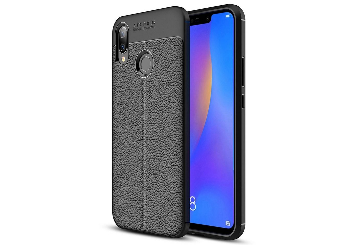 Nalia Smartphone-Hülle Huawei P Smart Plus, Leder-Look Silikon Hülle / Anti-Fingerabdruck / Kratzfest / Stoßfest / Rutschfest / Leder-Optik aus Silikon Schutzhülle / Soft Case / Phone Cover / Handy-Tasche Bumper Etui Handycase Backcover Handy-Schale Handycover von Nalia