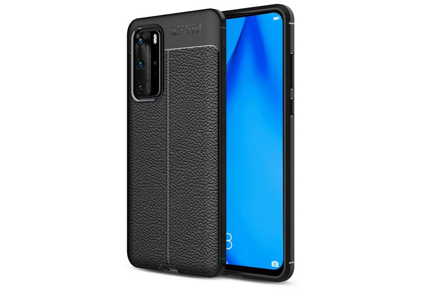 Nalia Smartphone-Hülle Huawei P40 Pro, Leder-Look Silikon Hülle / Anti-Fingerabdruck / Kratzfest / Stoßfest / Rutschfest / Leder-Optik aus Silikon Schutzhülle / Soft Case / Phone Cover / Handy-Tasche Bumper Etui Handycase Backcover Handy-Schale Handycover von Nalia