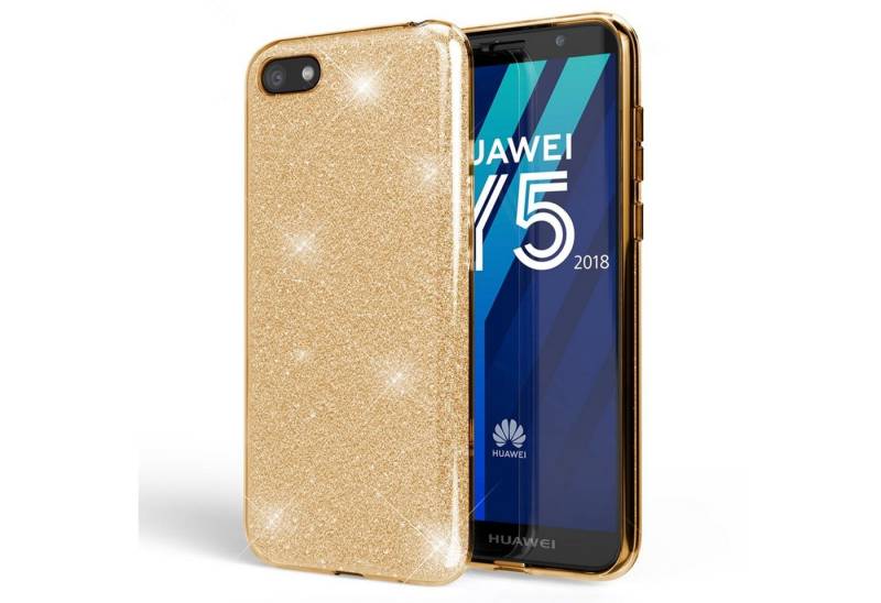 Nalia Smartphone-Hülle Huawei Y5 (2018), Glitzer Silikon Hülle / Glänzender Hybrid Schutz / Stoßfest & Robust von Nalia