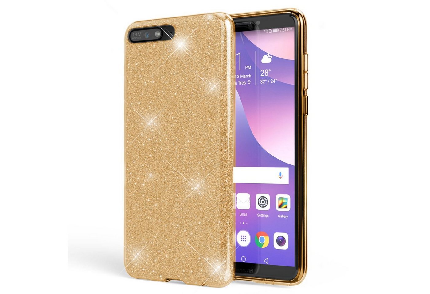 Nalia Smartphone-Hülle Huawei Y6 (2018), Glitzer Silikon Hülle / Glänzender Hybrid Schutz / Stoßfest & Robust von Nalia