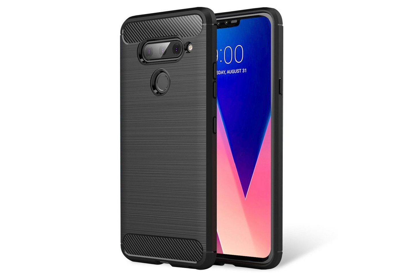 Nalia Smartphone-Hülle LG V40 ThinQ, Carbon Look Silikon Hülle / Matt Schwarz / Rutschfest / Karbon Optik Nalia Smartphone-Hülle LG V40 ThinQ, Carbon Look Silikon Hülle / Matt Schwarz / Rutschfest / Karbon Optik von Nalia