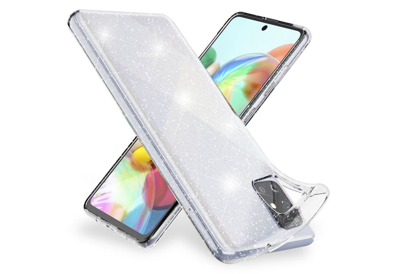 Nalia Smartphone-Hülle Samsung Galaxy A51, Klare Glitzer Hülle / Silikon Transparent / Glitter Cover / Bling Case von Nalia
