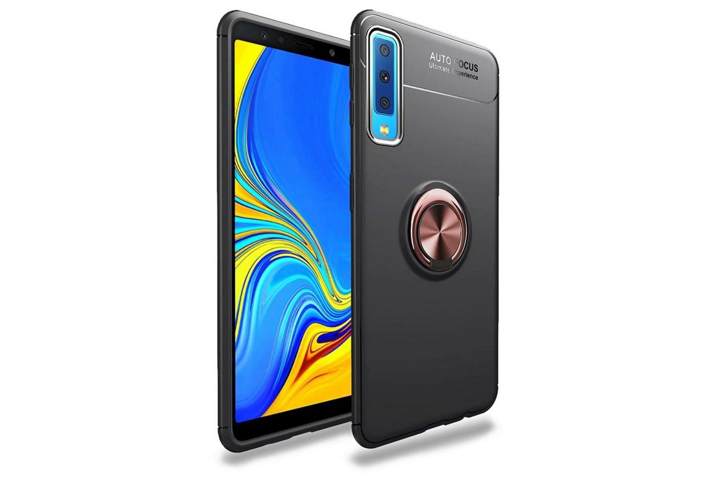 Nalia Smartphone-Hülle Samsung Galaxy A7 (2018), Matte Silikon Hülle mit Ring / Drehbarer Fingerhalter / Standfunktion von Nalia