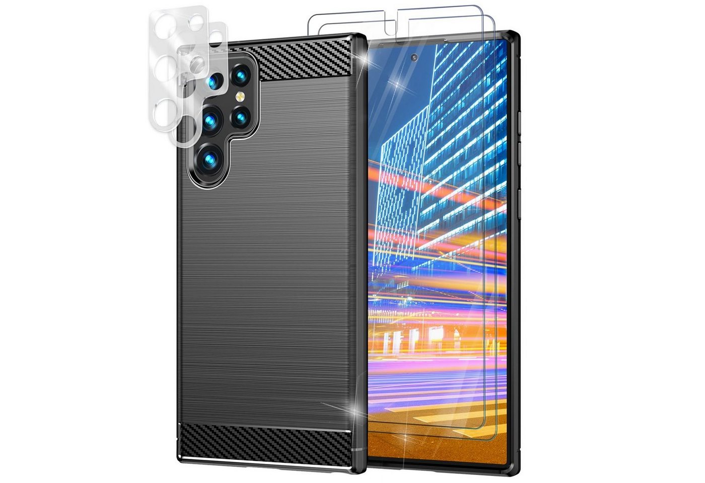 Nalia Smartphone-Hülle Samsung Galaxy S23 Ultra, Carbon-Look Silikon Hülle / 2x Display- & Kameraschutz / Karbon-Optik Nalia Smartphone-Hülle Samsung Galaxy S23 Ultra, Carbon-Look Silikon Hülle / 2x Display- & Kameraschutz / Karbon-Optik von Nalia
