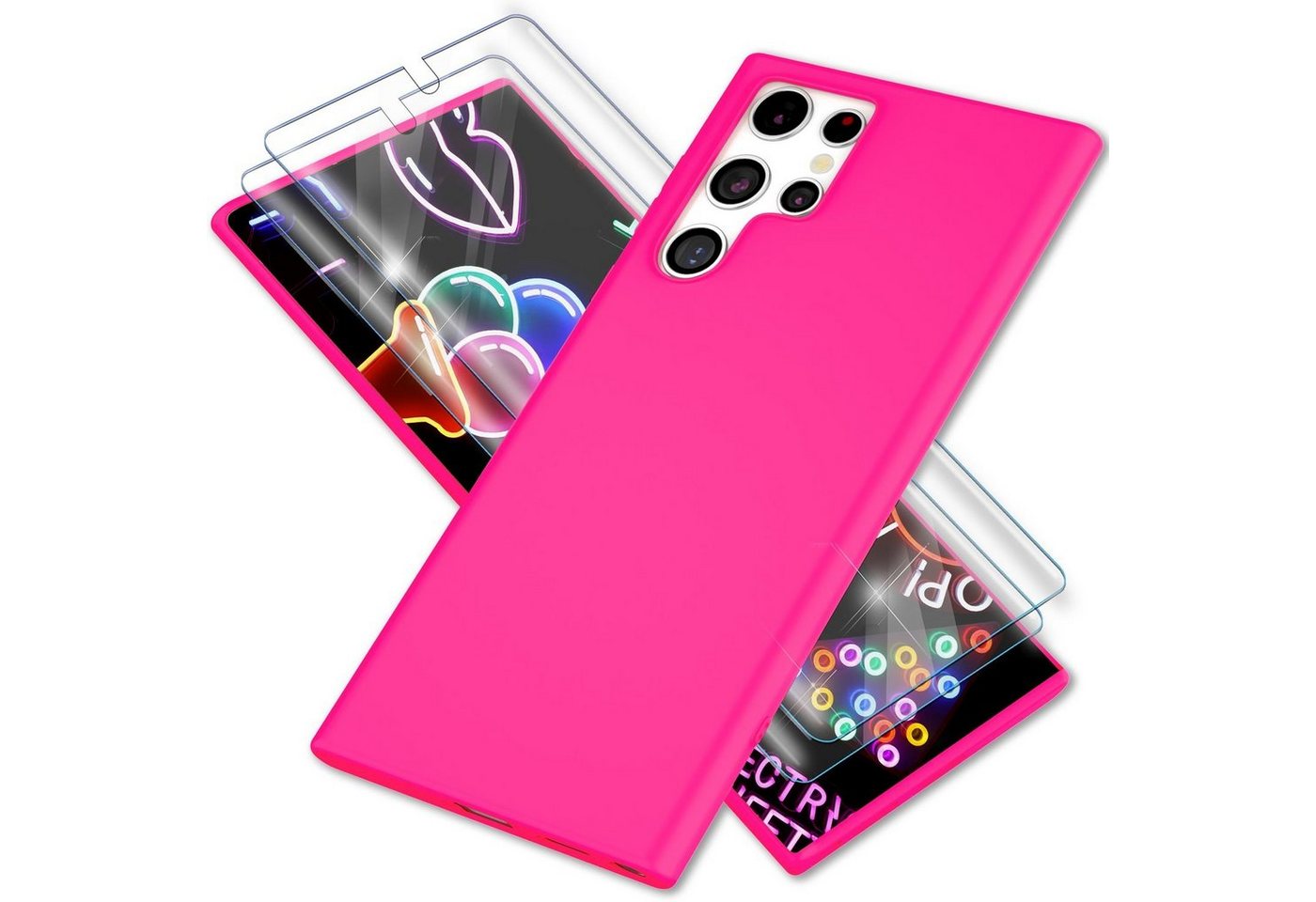 Nalia Smartphone-Hülle Samsung Galaxy S23 Ultra, Neon Silikon Hülle / 2x Displayschutz / Bunt Leuchtend / Soft Cover Nalia Smartphone-Hülle Samsung Galaxy S23 Ultra, Neon Silikon Hülle / 2x Displayschutz / Bunt Leuchtend / Soft Cover von Nalia