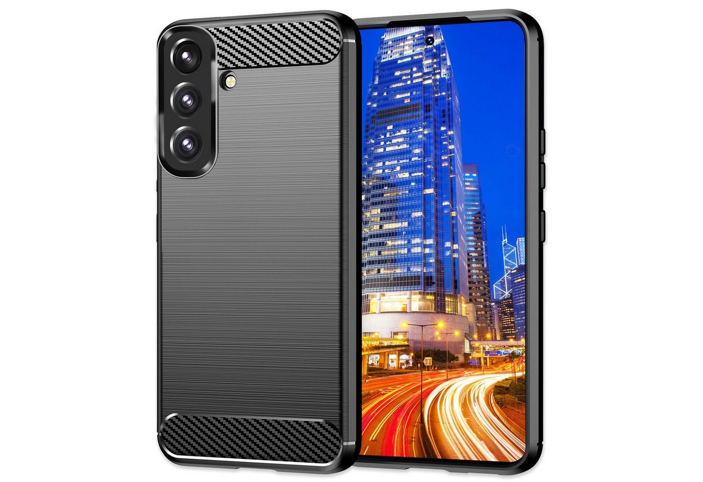 Nalia Smartphone-Hülle Samsung Galaxy S24, Carbon Style Silikon Hülle / Matt Schwarz / Elegantes Business Cover von Nalia