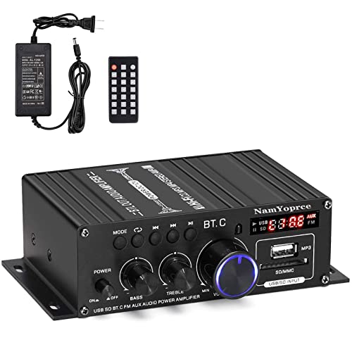 Bluetooth Verstärker HiFi Stereo Amplifier 600W- 2 Kanal Mini Audio Verstärker 400WX2 Class D Verstaerker Digital Endstufe mit Bass Treble Tuner für PC Heimkino 12V von NamYoprce