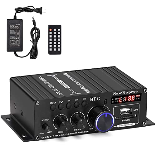 Bluetooth Verstärker HiFi Stereo Amplifier Max 800W- 2 Kanal Mini Audio Verstärker 40WX2 Class D Verstaerker Digital Endstufe mit Bass Treble Tuner für PC Heimkino 12V von NamYoprce