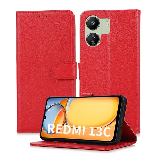 Namenand Handyhülle für Xiaomi Redmi 13C 4G Hülle, Premium Lederhülle Klappbar Flip Wallet Kartenfach Standfunktion Case Klapphülle Schutzhülle für Xiaomi Redmi 13C 4G (6.74") - Rot von Namenand