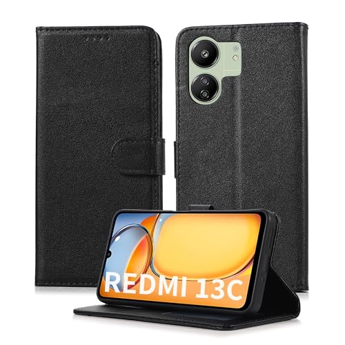 Namenand Handyhülle für Xiaomi Redmi 13C 4G Hülle, Premium Lederhülle Klappbar Flip Wallet Kartenfach Standfunktion Case Klapphülle Schutzhülle für Xiaomi Redmi 13C 4G (6.74") - Schwarz von Namenand