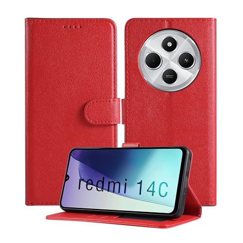 Namenand Handyhülle für Xiaomi Redmi 14C 4G Hülle, Premium Lederhülle Klappbar Flip Wallet Kartenfach Standfunktion Case Klapphülle Schutzhülle für Xiaomi Redmi 14C 4G (6.88") - Rot von Namenand