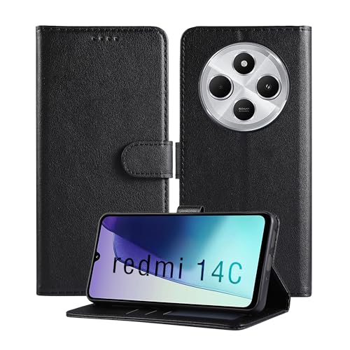 Namenand Handyhülle für Xiaomi Redmi 14C 4G Hülle, Premium Lederhülle Klappbar Flip Wallet Kartenfach Standfunktion Case Klapphülle Schutzhülle für Xiaomi Redmi 14C 4G (6.88") - Schwarz von Namenand