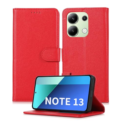 Namenand Handyhülle für Xiaomi Redmi Note 13 4G Hülle, Premium Lederhülle Klappbar Flip Wallet Kartenfach Standfunktion Case Klapphülle Schutzhülle für Xiaomi Redmi Note 13 4G (6.67") - Rot von Namenand