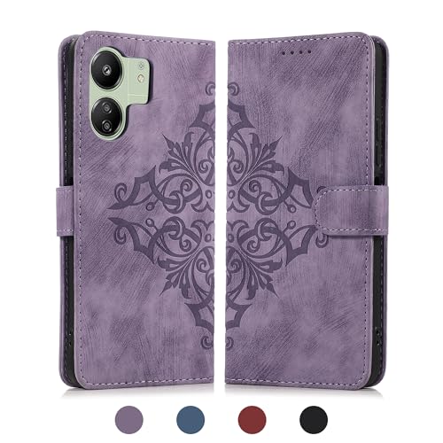 Namenand Lederhülle für Xiaomi Redmi 14C 4G Hülle, Flip Wallet Handyhülle PU Leder Tasche, 3 Kartenfächer Standfunktion Eleganter Prägung Schutzhülle Ledertasche für Xiaomi Redmi 14C 4G, Violett von Namenand