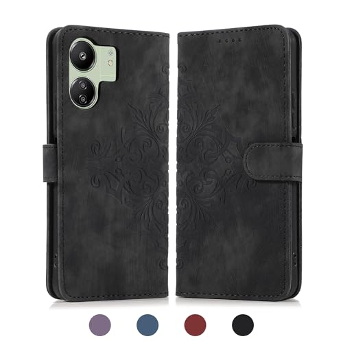 Namenand Lederhülle für Xiaomi Redmi 14C 4G Hülle, Flip Wallet Handyhülle PU Leder Tasche, 3 Kartenfächer Standfunktion Eleganter Prägung Schutzhülle Ledertasche für Xiaomi Redmi 14C 4G, Schwarz von Namenand
