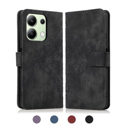 Namenand Lederhülle für Xiaomi Redmi Note 13 4G Hülle, Flip Wallet Handyhülle PU Leder Tasche, 3 Kartenfächer Standfunktion Eleganter Prägung Schutzhülle Ledertasche für Xiaomi Redmi Note 13, Schwarz von Namenand