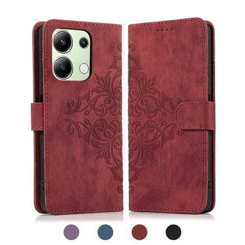 Namenand Lederhülle für Xiaomi Redmi Note 13 4G Hülle, Flip Wallet Handyhülle PU Leder Tasche, 3 Kartenfächer Standfunktion Eleganter Prägung Schutzhülle Ledertasche für Xiaomi Redmi Note 13 4G, Rot von Namenand
