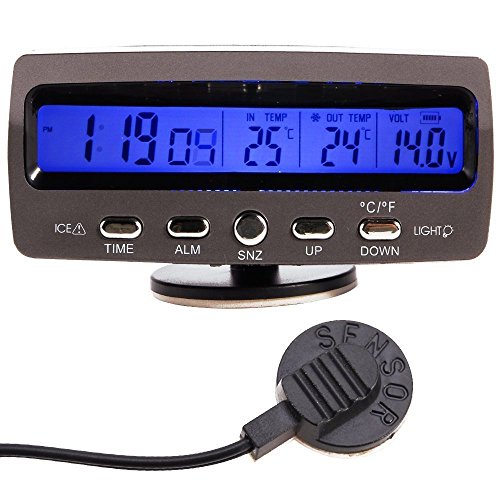 NAMVO LCD Auto Digital Innen Außen Thermometer Spannungstester Voltmeter Spannungsmesser KFZ PKW Datum Uhr Alarm von Namvo