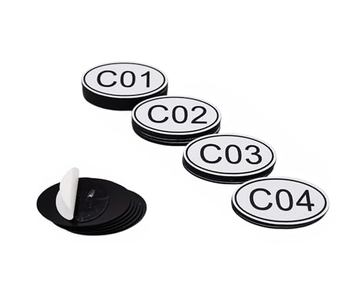 NanTun 50er-Pack Weiße ovale Schließfachschilder mit Tischnummern – 30 mm x 50 mm ABS-Kunststoff mit gravierten Zahlen – C01 bis C50 von NanTun
