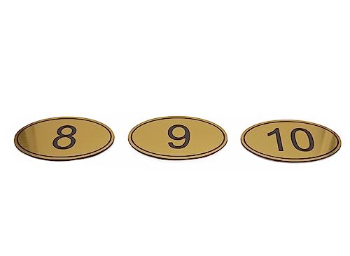 NanTun ABS Gravierte Ovale Tischnummern 9 cm x 5,5 cm für Kneipen Restaurants Clubs - Golden 1 bis 10 von NanTun