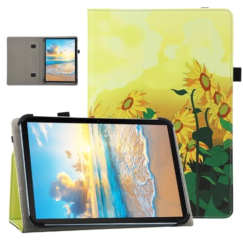 Nannxiebky Universal-Schutzhülle für Android-Tablets mit 17,8 cm (7 - 8 Zoll), schmal, klappbar, mit Handschlaufe, für 17,8 cm - 21,6 cm Tablets, Sonnenblume von Nannxiebky
