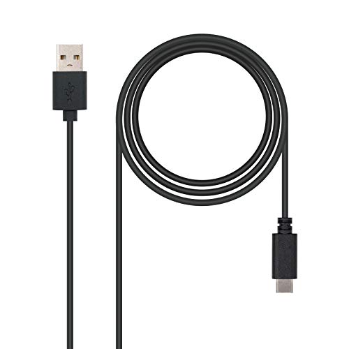 Nanocable 10.01.2100 - Kabel 3A USB 2.0 zu USB-C, hauptsächlich für Handys, Tablets, Laptops usw. bis zu 3 Ampere Last, Typ C/M-A/M, männlich-männlich schwarz, 0.5 mts von Nano Cable