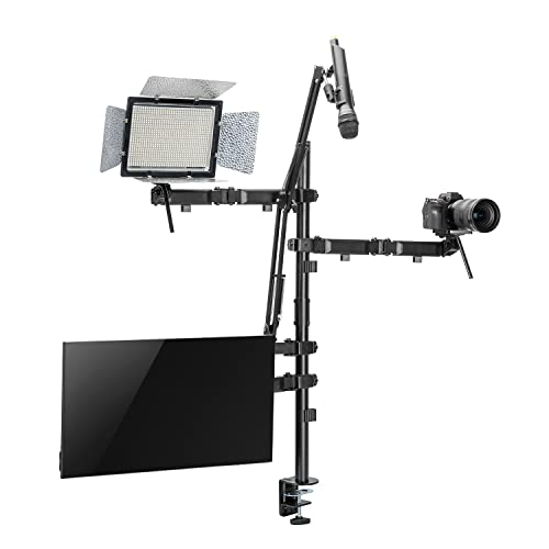 NanoRS RS164 All-in-One Studio Professionelle Tischhalterung für 17-32" Monitor, Mikrofon, Kamera und Flutlicht Halterung für Studio StativVESA 75x75 100x100 von NanoRS