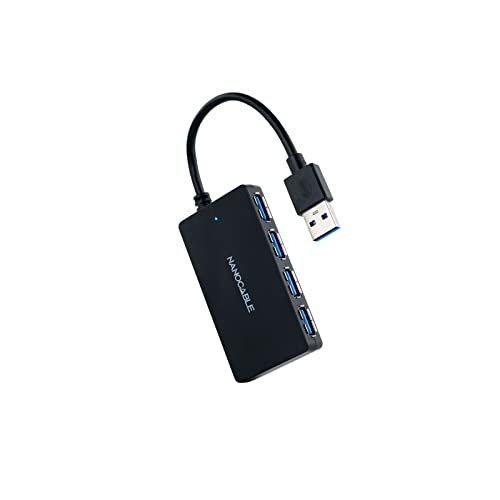 NANOCABLE 10.16.4403 - USB 3.0 Hub mit 4 USB 3.0 Anschlüssen, USB-A/Stecker auf USB 3.0/Buchse, Schwarz, 15 cm von Nanocable