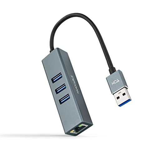 Nanocable 10.03.0407 - USB 3.0 zu Gigabit Ethernet + 3XUSB 3.0 Konverter, Aluminium, Grau, 15 cm von NANOCABLE